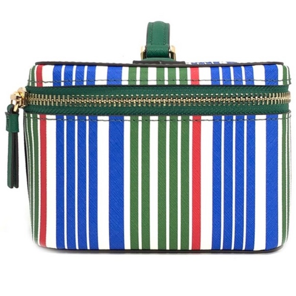 NWT AUTHENTIC RARE preppy Tory Burch Robinson Stripe Large Cosmetic Case/bag - Picture 3 of 17